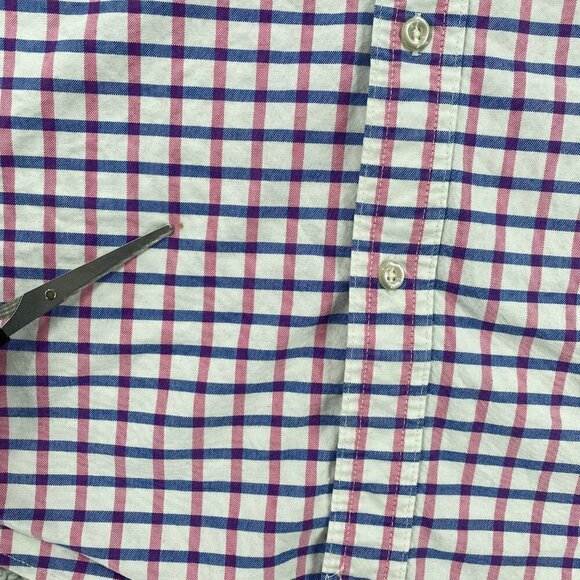 Chaps Shirt Men's Large Dark Pink Blue Plaid Long Sleeve Stretch Oxford Office - Picture 5 of 11